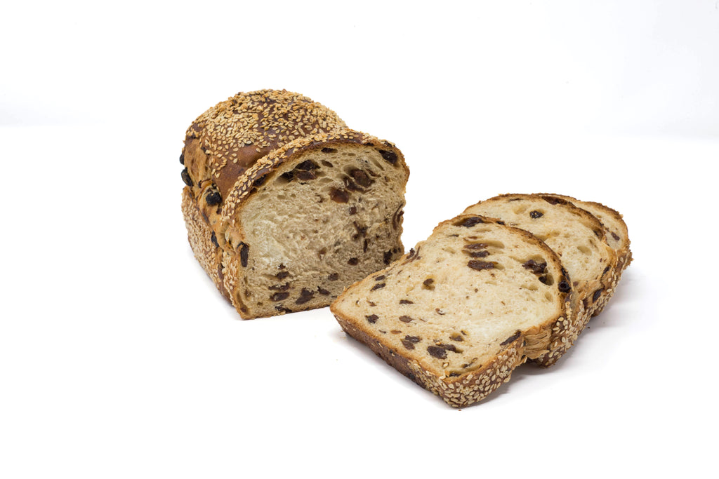 Photo of raisin bread loaf sliced